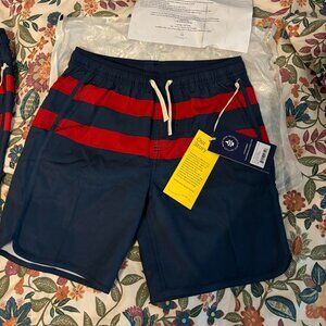 Fair Harbor Kids Anchor Swim Shorts - Blue Red Stripe